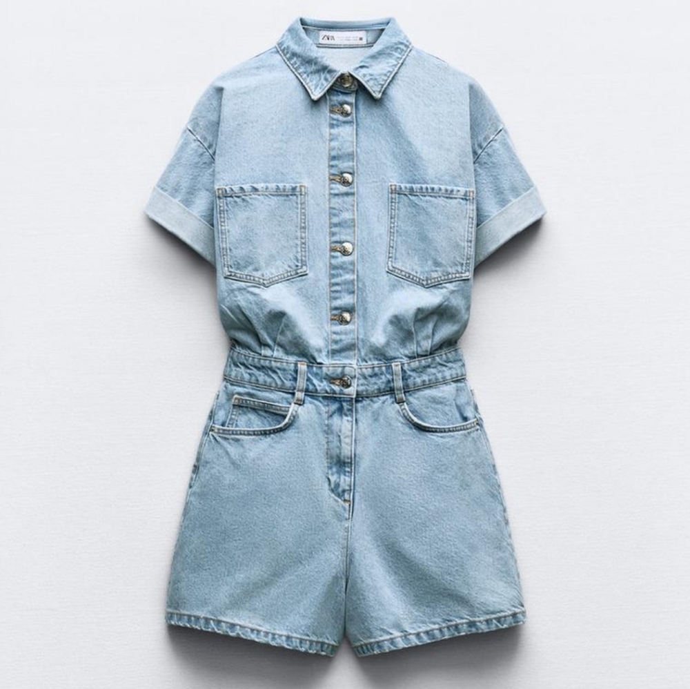 Zara short denim jumpsuit